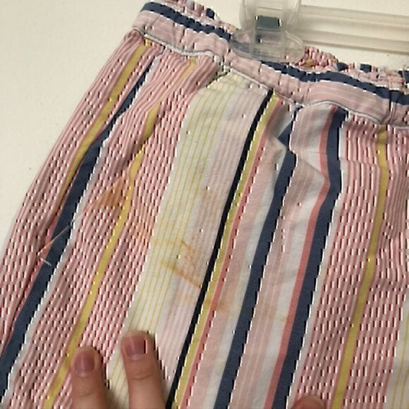 ANN TAYLOR LOFT Striped Tie Waist Shorts Pink White Blue 100% Cotton Boho Small - Picture 9 of 11